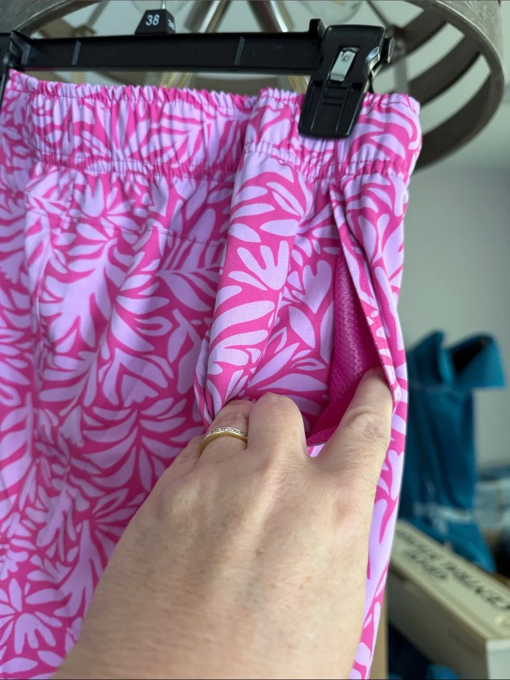 Women's Pink Floral Athletic Shorts with Elastic Waistband - Picture 4 of 6